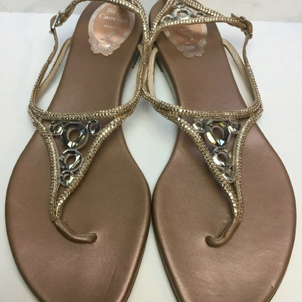 RENE CAOVILLA JEWELED THONGS SANDALS 39.5 8.5 9